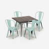 Industriële set met eettafel 80x80 cm en 4 vintage design stoelen Burton Afmetingen