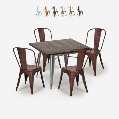 Industriële eettafel set 80x80cm 4 stoelen vintage design tolix Burton