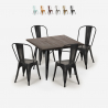 Industriële set met eettafel 80x80 cm en 4 vintage design stoelen Burton Black Korting