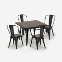 Industriële set met eettafel 80x80 cm en 4 vintage design stoelen Burton Black Afmetingen