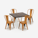 Industriële set met eettafel 80x80 cm en 4 vintage design stoelen Burton White Model