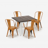 Industriële set met eettafel 80x80 cm en 4 vintage design stoelen Burton White Model
