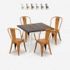 Industriële set met eettafel 80x80 cm en 4 vintage design stoelen Burton White Verkoop