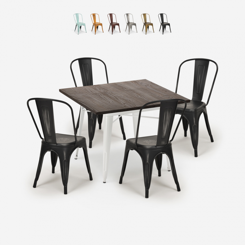 industriële keukentafel set 80x80cm 4 stoelen design Lix burton white Korting