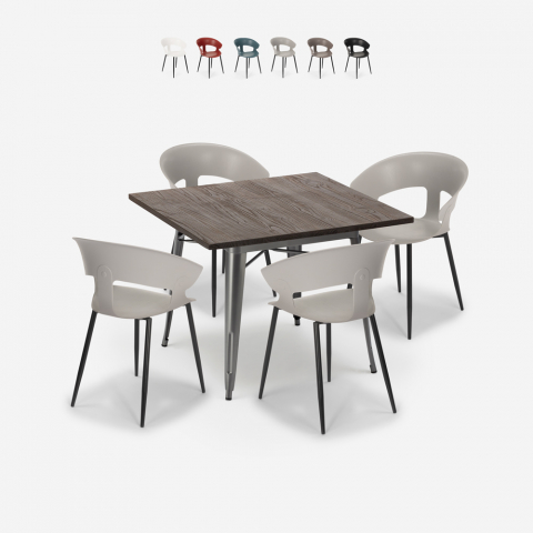 Vierkante tafel set 80x80cm tolix industrieel 4 stoelen modern design Reeve Aanbieding
