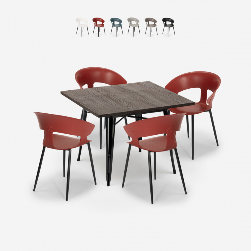 Set met vierkante tafel 80x80 cm en 4 stoelen in modern industrieel design Reeve Black Catalogus Set met vierkante tafel 80x80 cm en 4 stoelen in modern industrieel design Reeve Black Catalogus