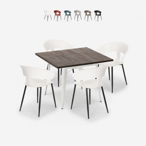 Eettafel set 80x80cm hout metaal 4 stoelen design Reeve White