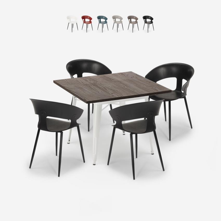 Eettafel set 80x80cm hout metaal 4 stoelen design Reeve White Kortingen