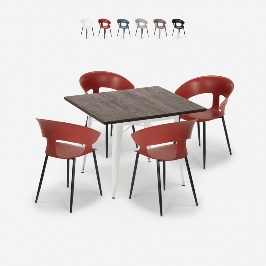 Set met vierkante tafel 80x80 cm en 4 stoelen in modern industrieel design Reeve White Catalogus Set met vierkante tafel 80x80 cm en 4 stoelen in modern industrieel design Reeve White Catalogus