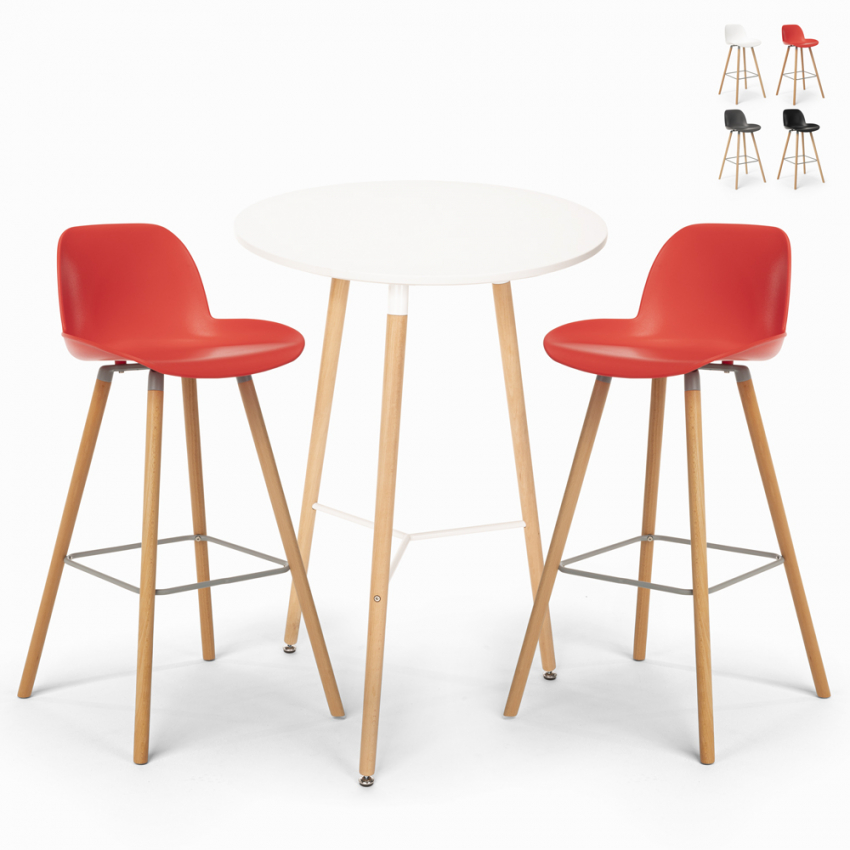 Set met hoge ronde tafel 60 cm en 2 barkrukken in Scandinavisch design Ojala Light Korting Set met hoge ronde tafel 60 cm en 2 barkrukken in Scandinavisch design Ojala Light Korting