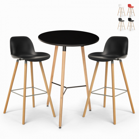 Set 2 design krukjes hoge tafel 60x60cm rond zwart Ojala Dark
