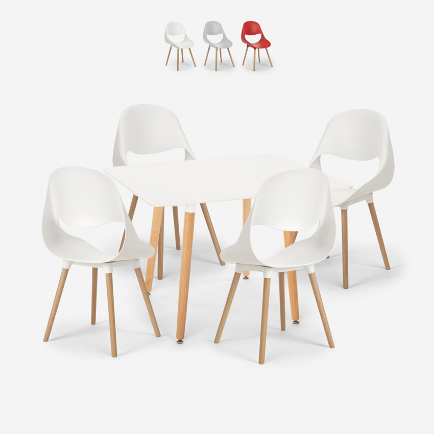 Set van witte vierkante tafel 80x80cm en 4 stoelen in Scandinavisch design Dax Light Verkoop