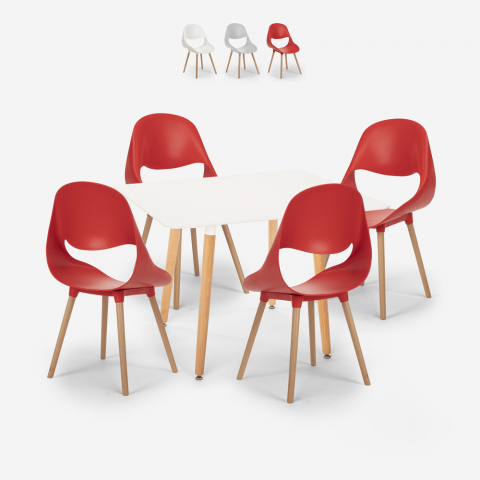 Set van witte vierkante tafel 80x80cm en 4 stoelen in Scandinavisch design Dax Light Aanbieding