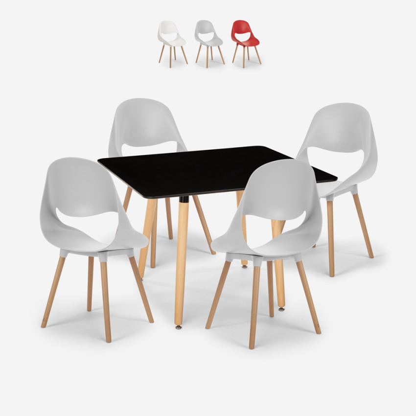 Conjunto mesa preta 80x80cm quadrada 4 cadeiras design escandinavo Dax Dark Aanbieding