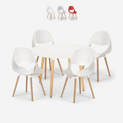Conjunto mesa branca redonda 100x100cm design escandinavo 4 cadeiras Midlan Light Aanbieding