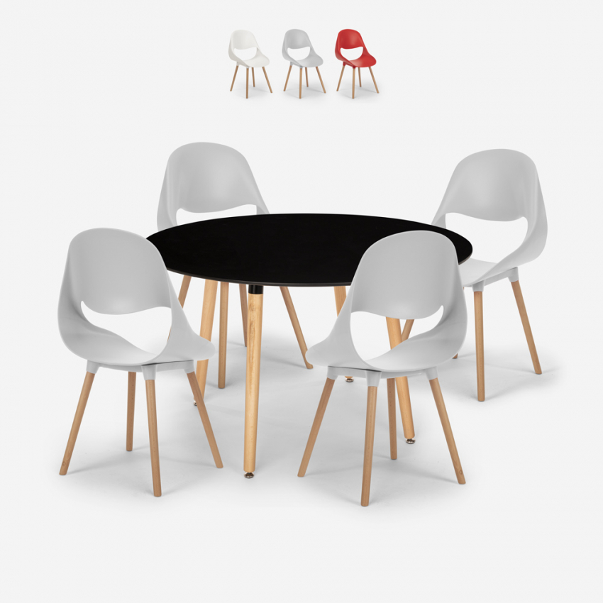 Set van 100 cm ronde zwarte tafel en 4 stoelen in Scandinavisch design Midlan Dark Aanbod Set van 100 cm ronde zwarte tafel en 4 stoelen in Scandinavisch design Midlan Dark Aanbod