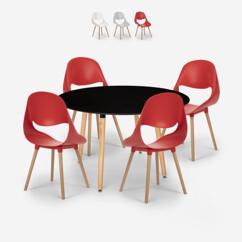 Conjunto 4 cadeiras design mesa de jantar 100x100cm preta redonda Midlan Dark