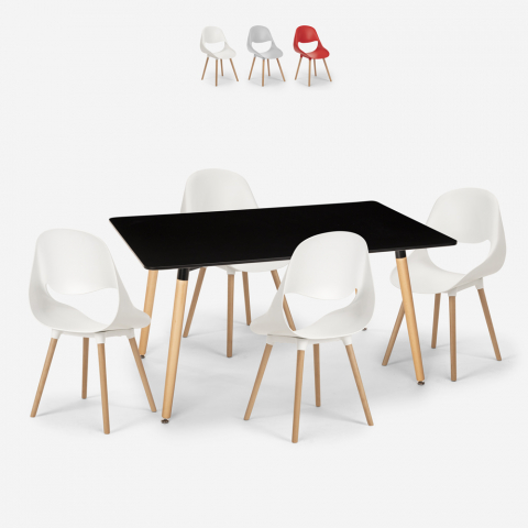 Set 4 stoelen Scandinavisch design rechthoekige tafel 80x120cm Flocs Dark
