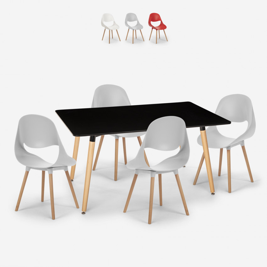 Set 4 stoelen Scandinavisch design rechthoekige tafel 80x120cm Flocs Dark Verkoop