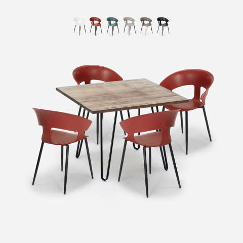 Restaurant set keuken 4 moderne stoelen tafel 80x80cm industrieel Maeve