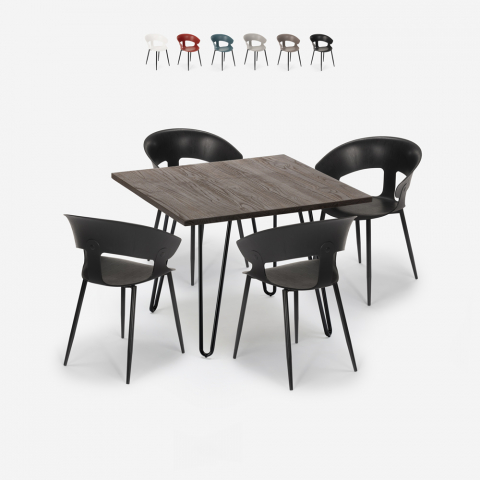 Conjunto de 4 cadeiras design moderno mesa 80x80cm industrial restaurante cozinha Maeve Dark