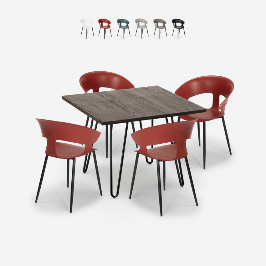 Horeca set met 4 moderne stoelen en tafel 80x80 cm in industrieel design Maeve Dark Catalogus