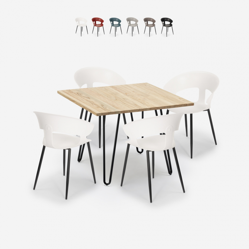 Conjunto mesa cozinha 80x80cm industrial 4 cadeiras design moderno Maeve Light Verkoop