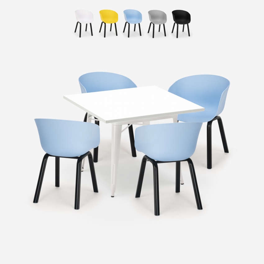 Set van 4 polypropyleen en metalen stoelen en vierkante tafel van 80x80 cm Krust Light Verkoop