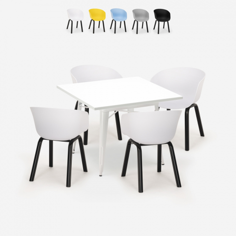 Conjunto 4 cadeiras polipropileno metal mesa 80x80cm quadrada Krust Light