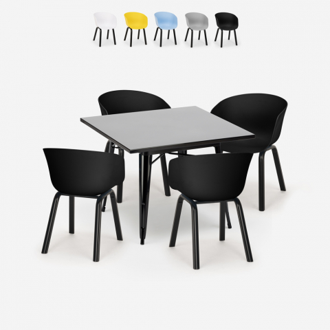 Set van 4 design stoelen en vierkante tafel van 80x80 cm Krust Dark Aanbieding