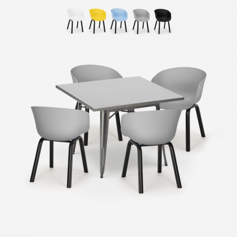 Conjunto mesa de jantar quadrada 80x80cm tolix 4 cadeiras design moderno Krust Aanbieding
