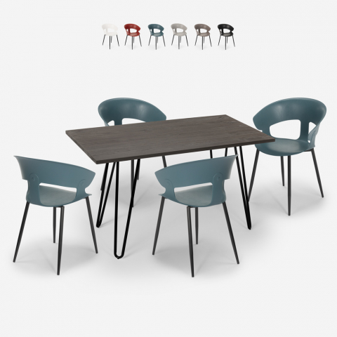 Conjunto 4 cadeiras design moderno mesa de jantar 120x60cm industrial Sixty Aanbieding