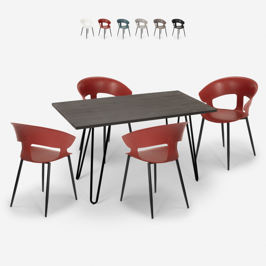 Set van 4 moderne design stoelen en industriële eettafel 120x60 cm Sixty Catalogus