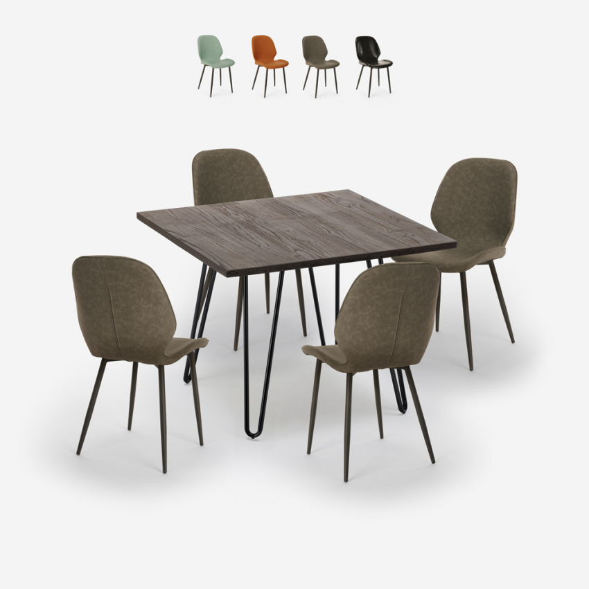 Industriële set met tafel 80x80 cm met 4 kunstleren design stoelen Wright Dark Aanbod Industriële set met tafel 80x80 cm met 4 kunstleren design stoelen Wright Dark Aanbod