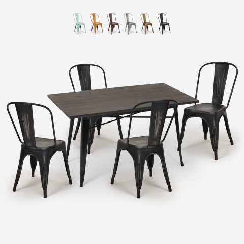 Conjunto 4 cadeiras tolix vintage mesa de jantar 120x60cm madeira metal Summit Aanbieding