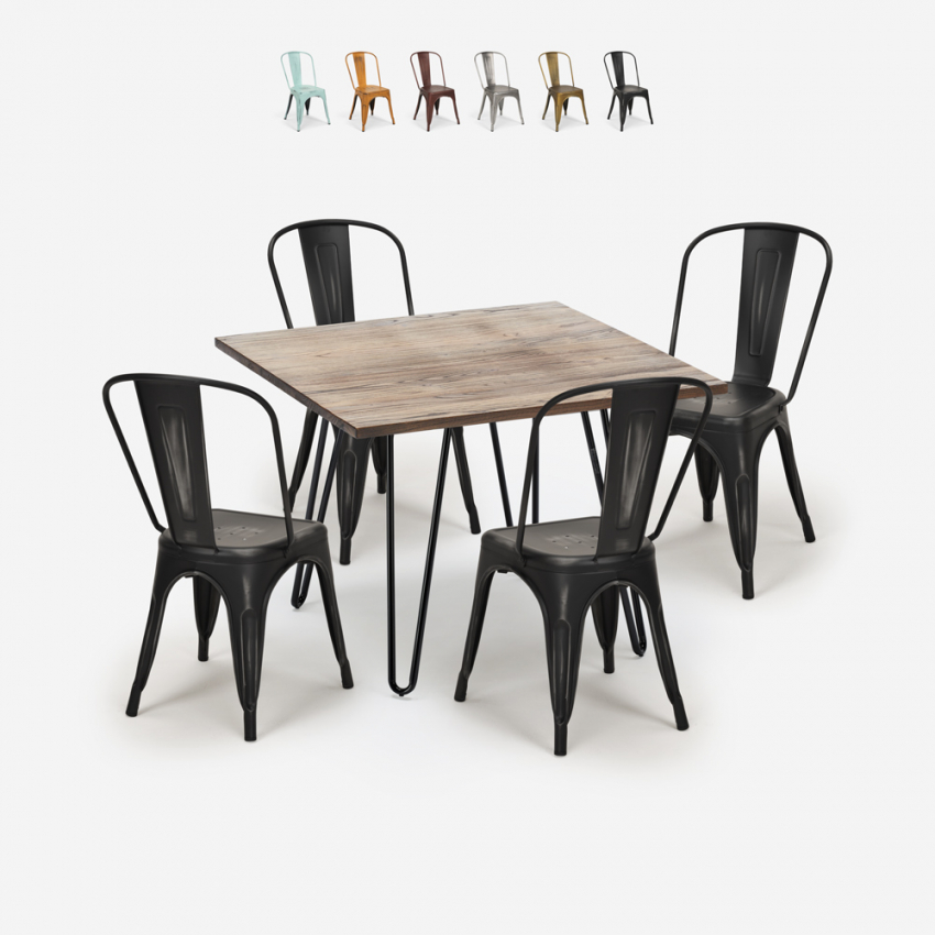 conjunto 4 cadeiras estilo Lix vintage mesa cozinha 80x80cm industrial hedges Kortingen