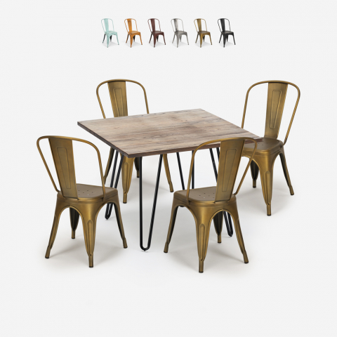 Conjunto 4 cadeiras estilo tolix vintage mesa cozinha 80x80cm industrial Hedges
