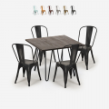 Set van 4 vintage stijl stoelen en industriële keukentafel 80x80 cm Hedges Dark Aanbieding