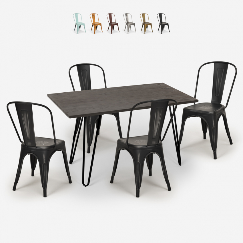conjunto mesa de jantar 120x60cm madeira metal 4 cadeiras Lix vintage weimar Kortingen