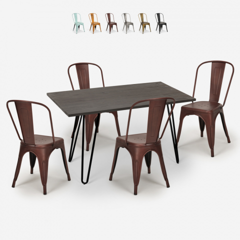 Conjunto mesa de jantar 120x60cm madeira metal 4 cadeiras tolix vintage Weimar Aanbieding
