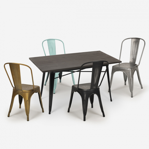 Conjunto mesa de jantar industrial 120x60cm 4 cadeiras tolix vintage Lloyd
