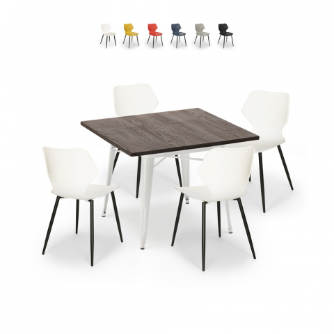 conjunto mesa quadrada 80x80cm cozinha bar 4 cadeiras design howe light Aanbieding