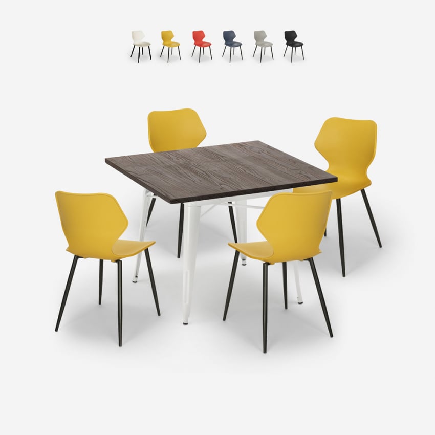 Set met vierkante tafel 80x80 cm en 4 stoelen in modern design Howe Light Aanbod