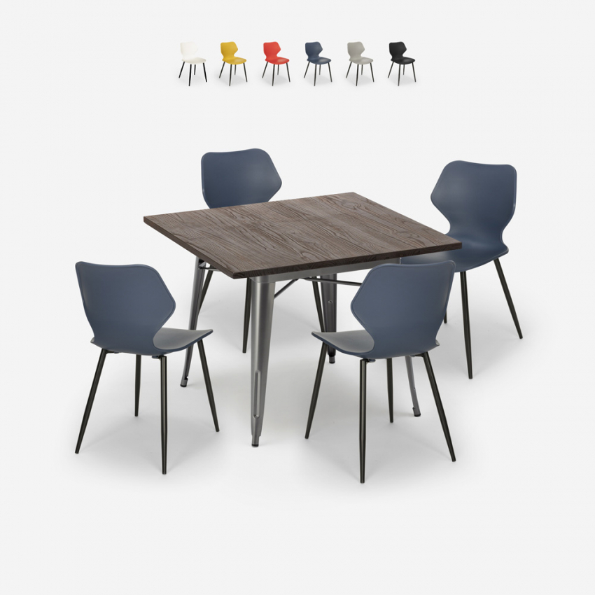 Set met vierkante tafel 80x80 cm en 4 stoelen in modern design Howe Aanbod Set met vierkante tafel 80x80 cm en 4 stoelen in modern design Howe Aanbod