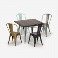 Industriële set met eettafel 80x80 cm cm en 4 vintage stoelen Almond Aanbieding
