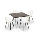 Conjunto 4 cadeiras design mesa quadrada 80x80cm madeira metal Sartis Dark Model