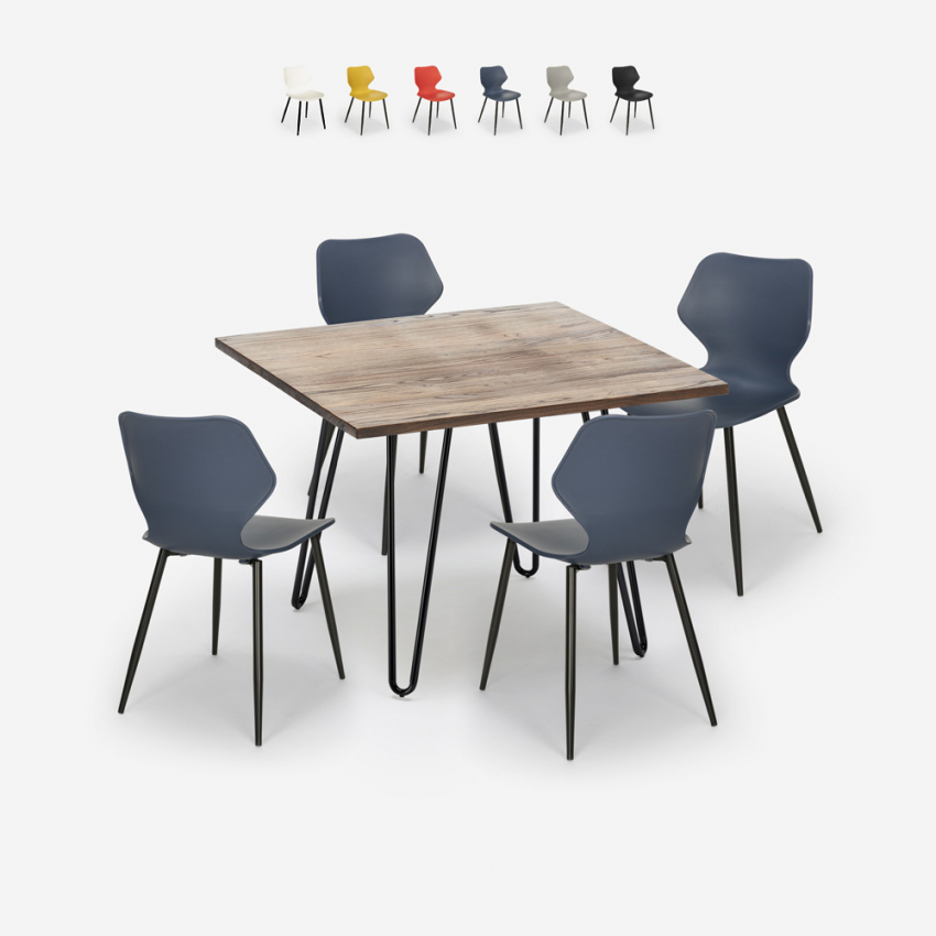 Conjunto mesa quadrada 80x80cm design industrial 4 cadeiras polipropilene Sartis Aanbod