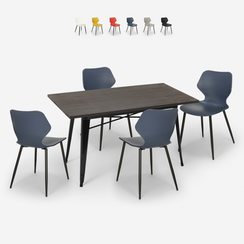 Industriële set met 4 stoelen en rechthoekige tafel 120x60 cm Bantum Korting