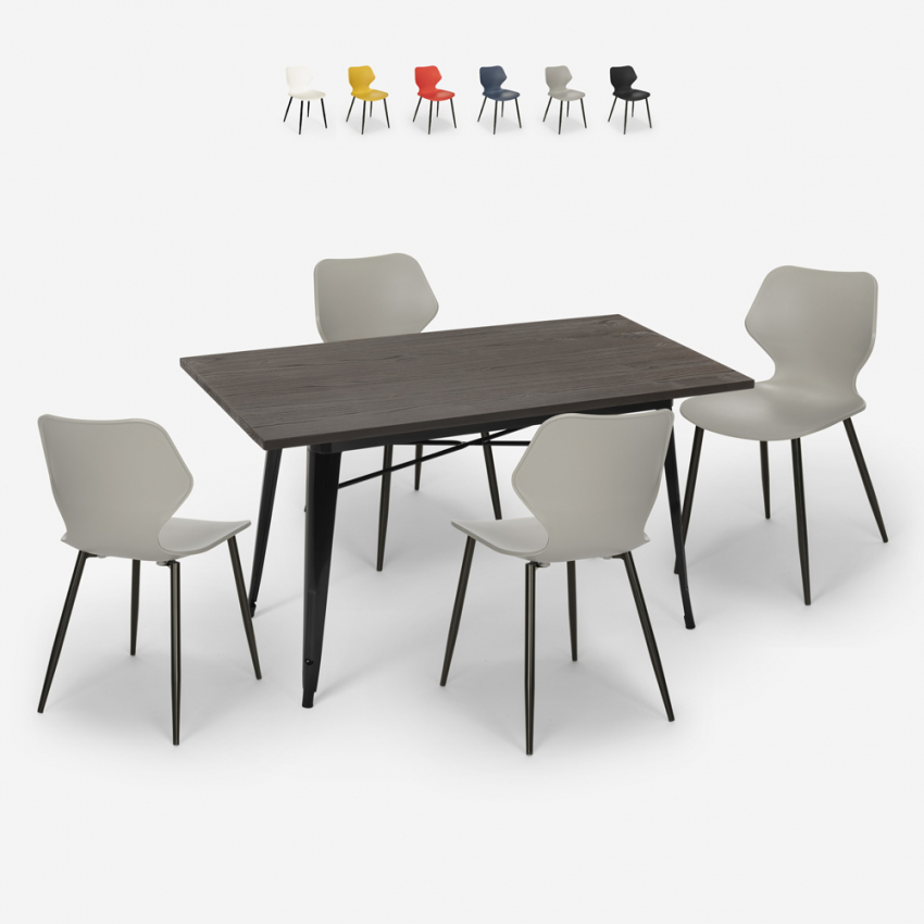 conjunto 4 cadeiras mesa retangular 120x60cm design industrial bantum Verkoop