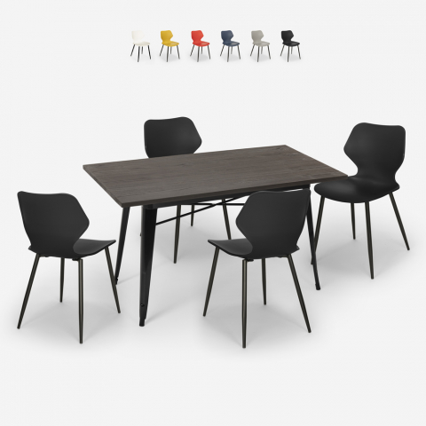 Conjunto 4 cadeiras mesa retangular 120x60cm Tolix design industrial Bantum